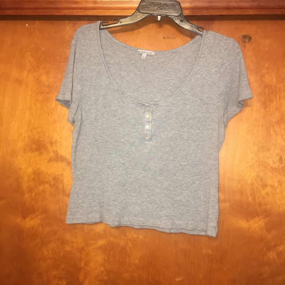 Gray Ribbed Crop Top - Picture 3 of 3